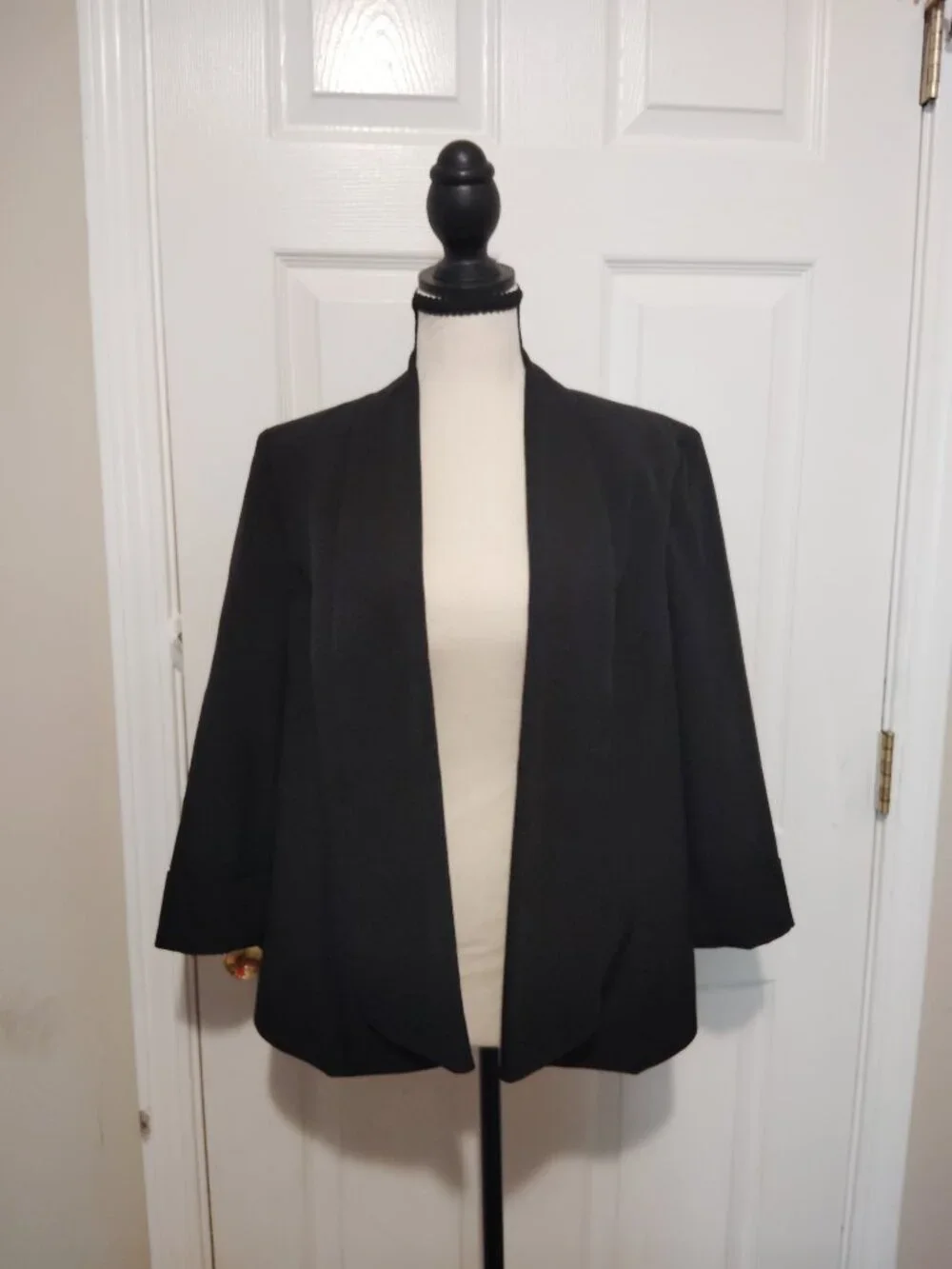 Kasper Open front Elegant Blazer Jacket women's Size 10 Black 3/4 sleeve